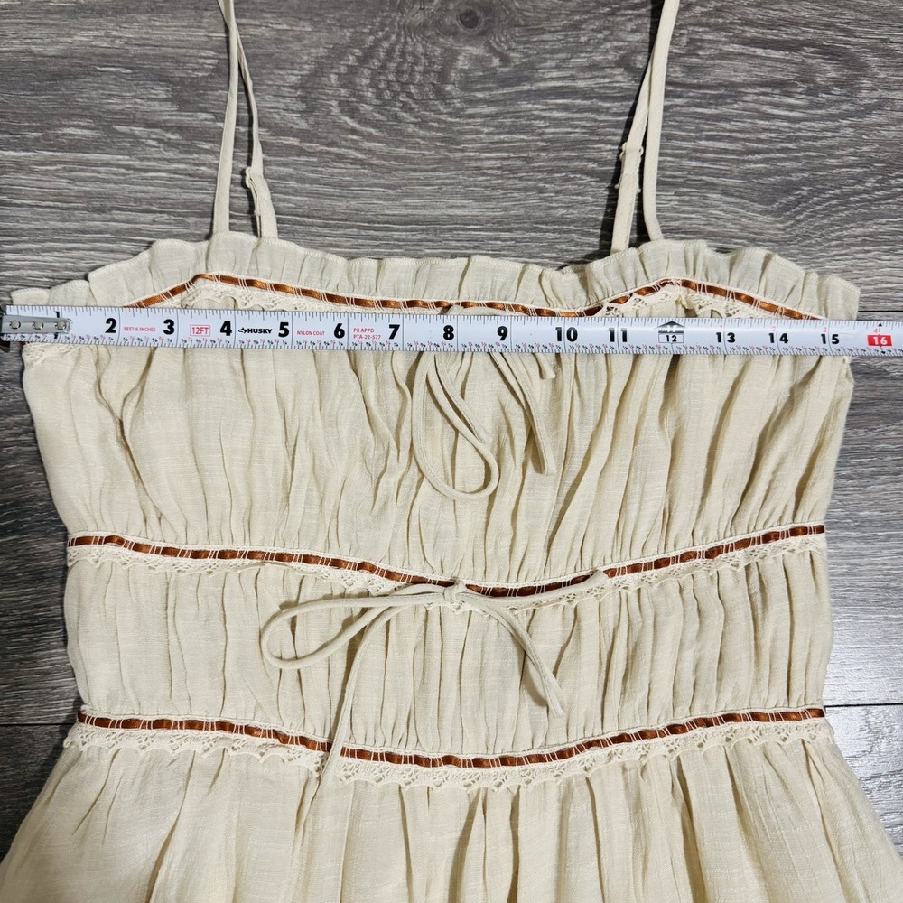 Cottagecore Sincerely Jules Cream Smocked Peasant Maxi Bohemian Tiered‎ Dress M - Picture 11 of 15
